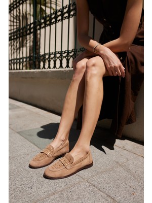 Angelina Jones Samula Kadın Nude Gercek Suet Trok Detay Oxford Ayakkabi