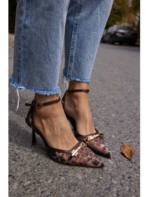 Angelina Jones Dennıs Kadın Bordo Leoapar Tul Detay Topuklu Ayakkabı