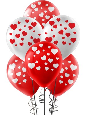 Party Country Pastel Balon Çepeçevre Baskılı 50LI -Kalpler- Sevgiliye En Güzel Hediye