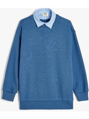 Three Sisters Butik Koton Erkek Çocuk Okul Sweatshirt Basic Okul Gömleği Yaka Detaylı Uzun Kollu Pamuklu