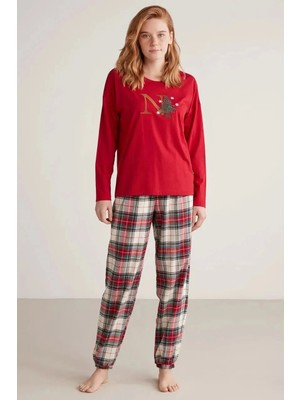 Çamaşır Kenti Nautıca W606 Kadın Uzun Kollu Ekoseli Pijama Takımı