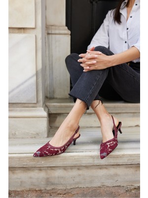 Angelina Jones Gris Kadın Bej Dantel Tül Detay Mını Topuklu Ayakkabi