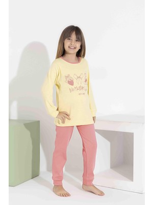 Rapapa Kız Çocuk Interlok Pijama Takımı Uzun Kollu Rahat Kesim 8407 Sarı
