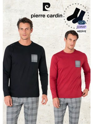 Pierre Cardin Erkek %100 Pamuk Ekose Detaylı Siyah & Bordo Iki Adet Pijama Takımı L1.PC.6107.002