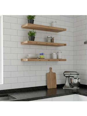 Freehome Premium Mdf Ürün Duvar Rafı 3'lü Set 60X15 cm Uçan Raf Modern Kitaplık Mutfak Banyo Rafı