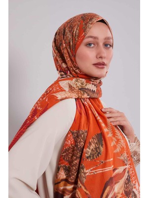 Levidor Turuncu Yaprak Desen Pamuk Şal
