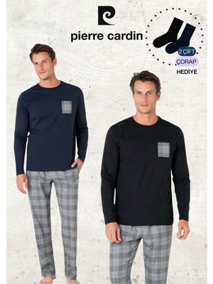 Pierre Cardin Erkek %100 Pamuk Ekose Detaylı Siyah & Lacivert Iki Adet Pijama Takımı L1.PC.6107.002