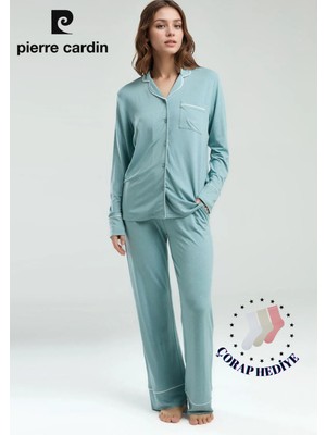 Pierre Cardin Kadın Giyim Viskon Kutulu & Lisanslı Gömlek Pijama Takımı L1.PC.8986.001
