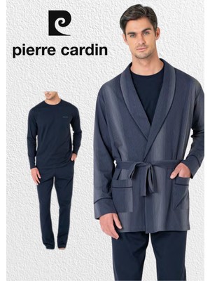 Pierre Cardin Erkek Giyim Kutulu 3 Parça %100 Pamuklu Robdöşambır & Uzun Kollu Pijama Takımı Set