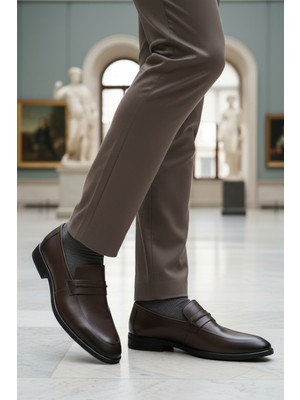 Ayakmod Kahve Hakiki Deri Erkek Klasik Ayakkabı 854 M