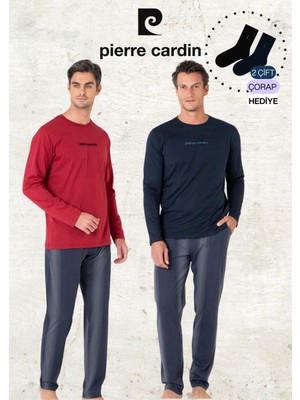 Pierre Cardin Erkek %100 Pamuk Uzun Kollu Lisanslı Bordo & Lacivert Iki Adet Pijama Takımı L1.PC.6095.002