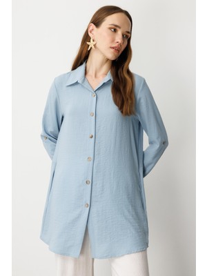 Accort Keten Görünümlü Tunik Gömlek-A.mavı