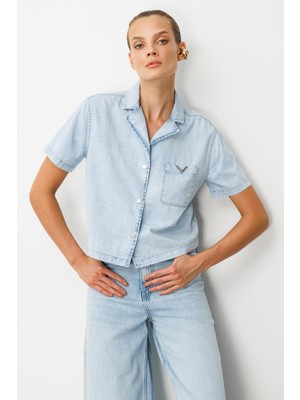 Accort Oversize Pamuklu Kot Gömlek-Mavi