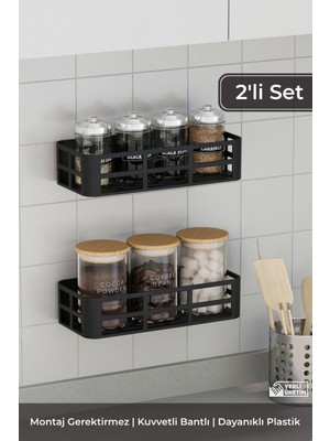 Bramble Life 2'li Yapışkanlı Plastik Mutfak Rafı Düzenleyici Organizer Baharatlık Set