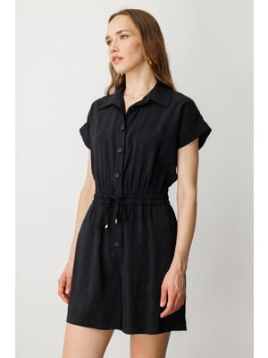 Accort Beli Lastikli Kısa Tulum-SİYAH