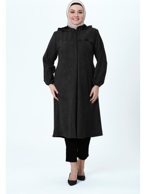 Beyzanur Kadın Büyük Beden Süet Kumaş Kapüşonlu Spor Mevsimlik Kap