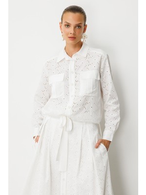 Accort Cep Detaylı Pamuklu Fisto Gömlek-Kemık