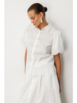 Accort Balon Kol Pamuklu Fisto Gömlek-Kemık