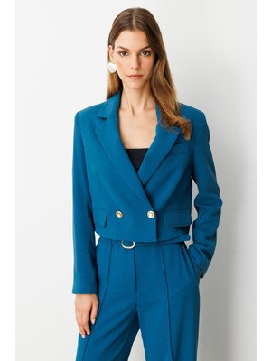 Accort Kruvaze Yaka Kısa Ceket-Petrol