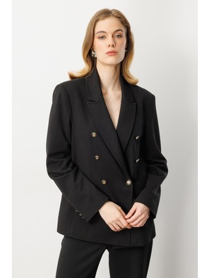 Accort Kruvaze Yaka Krep Ceket-Siyah