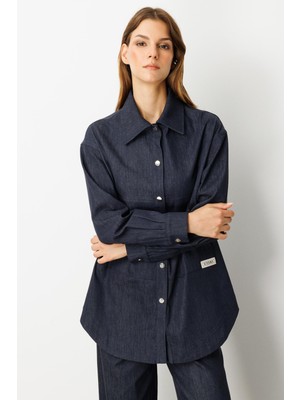 Accort Önü Cep Detay Pamuklu Kot Gömlek-Lacı