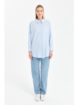 Accort Ekose Coton Rahat Gömlek-Mavi