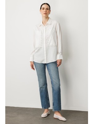 Accort Zımba Detay Gömlek-Kemık