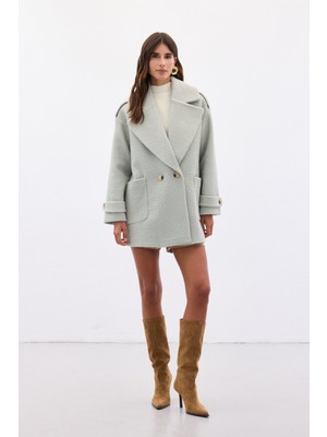 Sateen Buklet Kısa Kaban - Mint