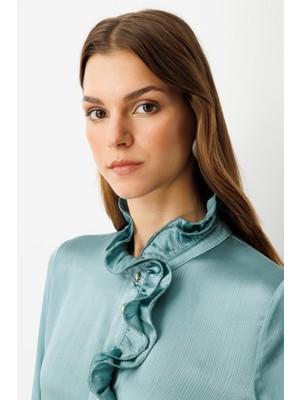 Accort Farbela Detaylı Saten Gömlek-Mınt