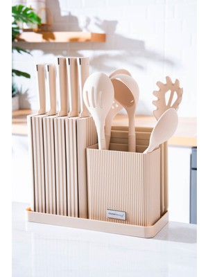 Acar Cooper 14 Parça Standlı Kesme Tahtası Servis ve Bıçak Seti