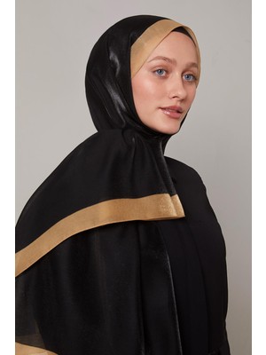 Levidor Siyah-Gold Şerit Desen Kehribar Şal