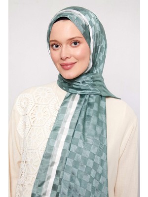 Lêvi D'or Mint Yeşili Çizgili Dama Desen Monogram Şal