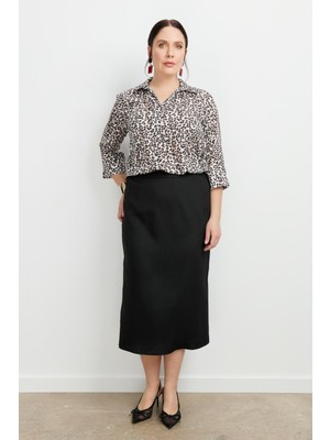 Accort Büyük Beden Yanları Lastikli Etek-Siyah