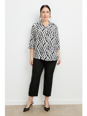 Accort Büyük Beden Desenli Gömlek-Siyah