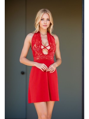 Loule Transparan & Dantel Detaylı Mini Gecelik - String Külot 2'li Takım