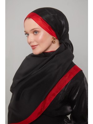 Lêvi D'or Siyah-Kırmızı Şerit Desen Kehribar Şal