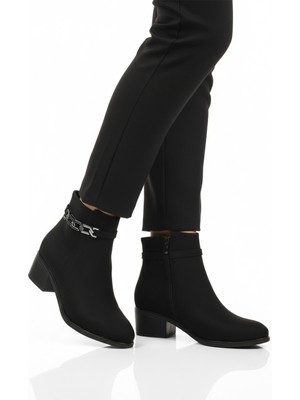 Ayakmod Siyah Zümrüt Fermuarlı Polarlı Kadın Topuklu Bot 325131 Z