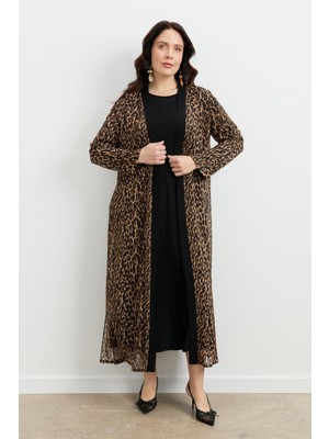 Accort Büyük Beden Leoparın Rüyası Takım Elbise-Camel