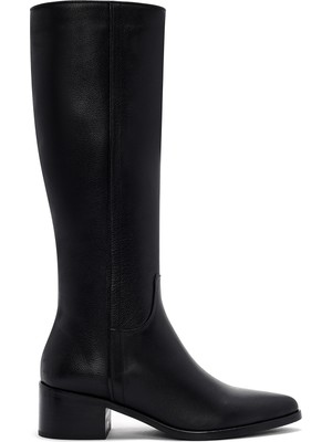 Derimod Kadın Siyah Fermuarlı Kalın Topuklu Deri Çizme 25WFD152418