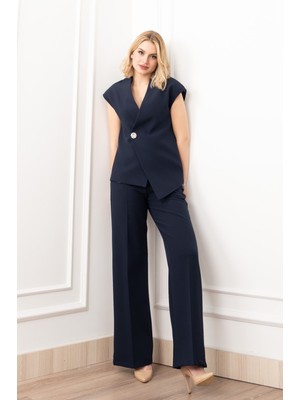 MissVina Verev Kesim Kruvaze Kapama Deteylı Yelek Pantolon Takım 1284