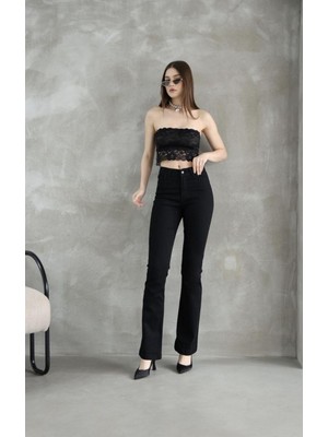 Stali Kadın Likralı Ispanyol Pantolon Siyah