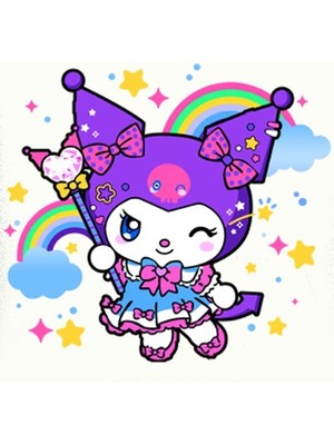 Sedirli Unisex Baskılı Çocuk Swaetshirt Kapüşonlu 3 Iplik Şardonlu Kuromi Baskılı