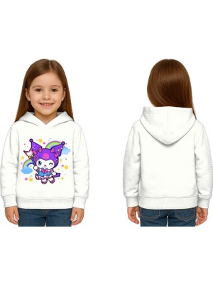 Sedirli Unisex Baskılı Çocuk Swaetshirt Kapüşonlu 3 Iplik Şardonlu Kuromi Baskılı