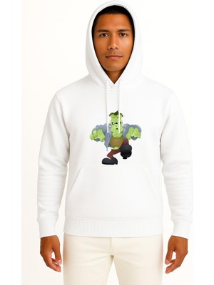 Bahriyeli Collection Kapüşonlu Monster Frankenstein Halloween Göğüs Tasarımlı Unisex Sweatshirt