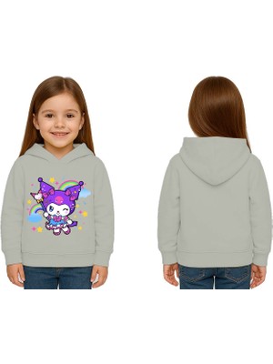 Sedirli Unisex Baskılı Çocuk Swaetshirt Kapüşonlu 3 Iplik Şardonlu Kuromi Baskılı