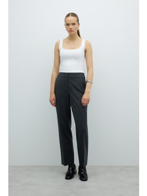 ROMAN Lurex Çizgili Düz Paça Pantolon Gri K2612023_004