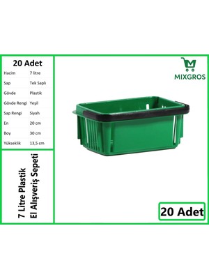 Plastik Kozmetik Alışveriş El Sepeti 7 Litre Yeşil 20 Adet