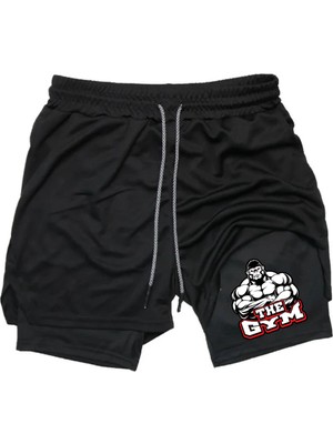 Maki Home Hızlı Kuruyan 2 In 1 Yetişkin Unisex Spor Gym Gorilla Baskılı Taytlı Şort Fitness Gym Antrenman Halı