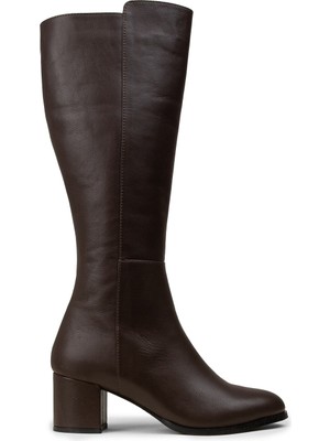 Deery Kadın Kahverengi Hakiki Deri Fermuarlı Çizme - A2131ZKHVC01