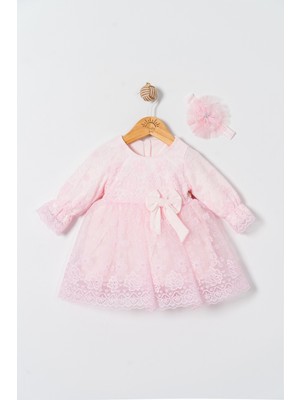 Miniday Baby Kız Bebek Dantelli Elbise Bandanalı Özel Günler İçin Zarif Tasarım